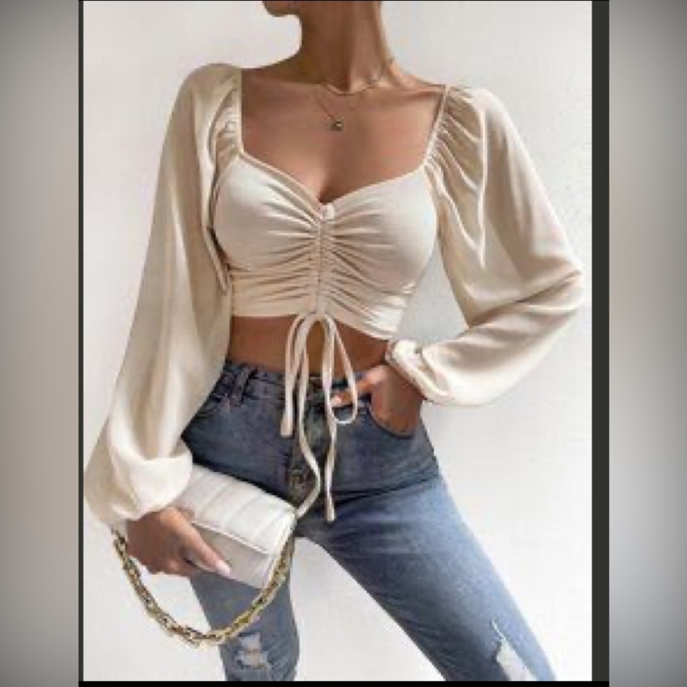 Elegant Cream Ruched Women's Top